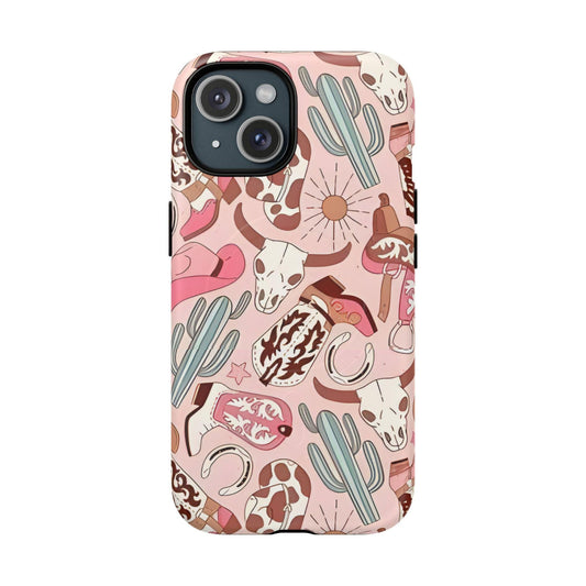 Pink Boots & Desert Sun Cowgirl Magnetic Impact-Resistant Phone Case for Apple iPhone Models