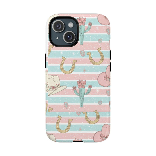 Pastel Print Striped Rodeo Style Western Magnetic Impact-Resistant Phone Case for Apple iPhone Models
