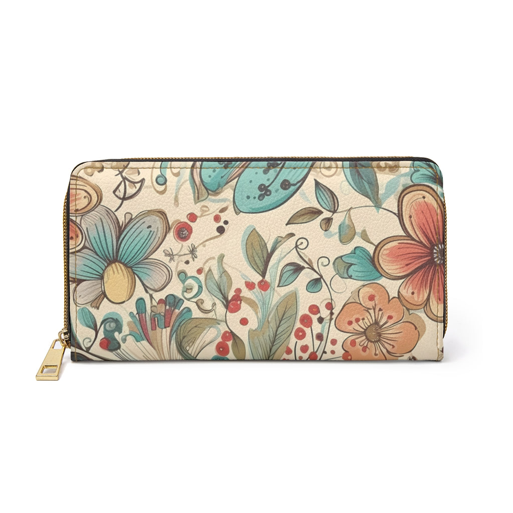 Boho Rustic Floral Womens Zipper Wallet