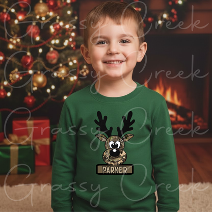 Hunting Camoflauge Reindeer Youth Personalized Name PNG File - Digital Download
