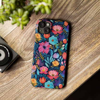 Midnight Garden Navy Bright Floral Slim iPhone Case