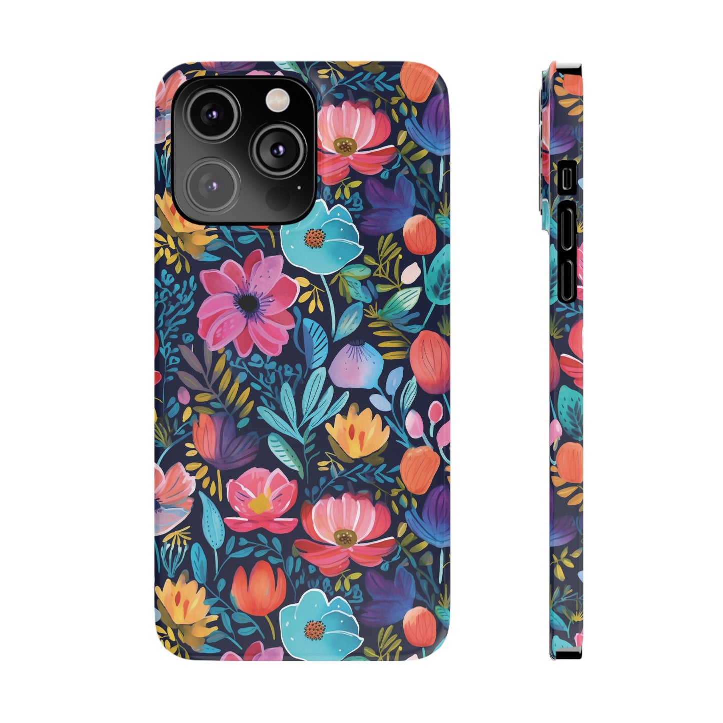Midnight Garden Navy Bright Floral Slim iPhone Case
