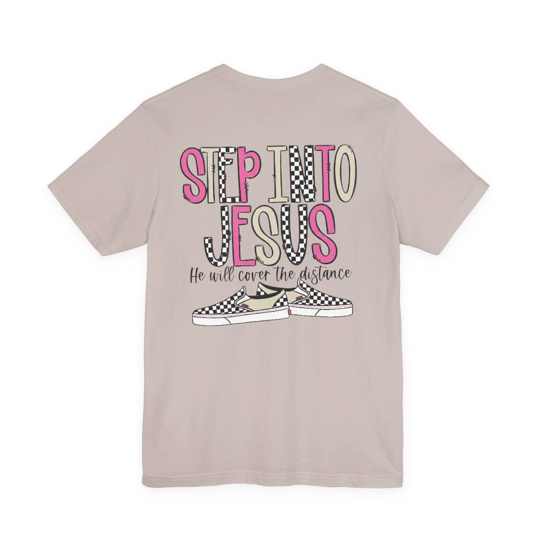 Step Into Jesus Checkered Sneakers Faith Women's Graphic T-Shirt