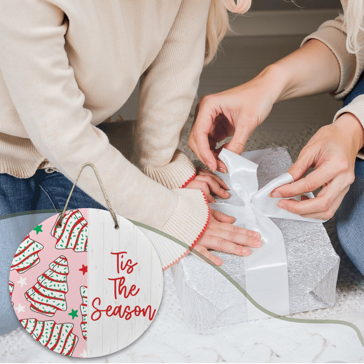 ’Tis the Season Christmas Tree Cake Wooden Door Hanger