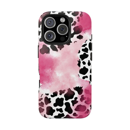 Pink Watercolor Cow Print Blend iPhone Tough Phone Case