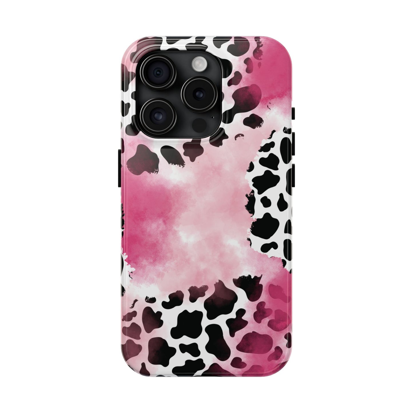 Pink Watercolor Cow Print Blend iPhone Tough Phone Case