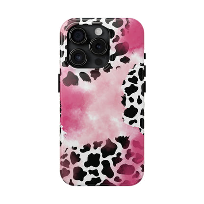 Pink Watercolor Cow Print Blend iPhone Tough Phone Case