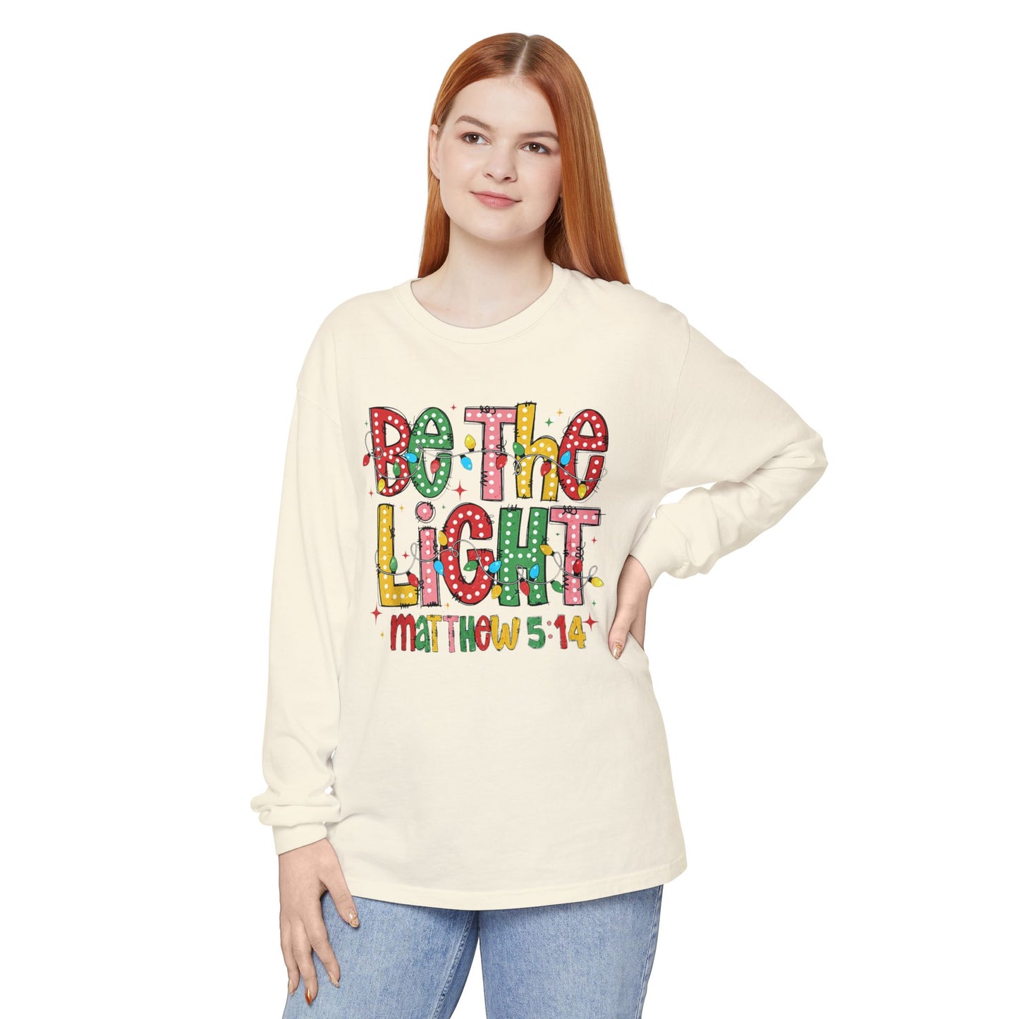 Matthew 5:14 "Be The Light" Christmas Themed Long Sleeve T-Shirt