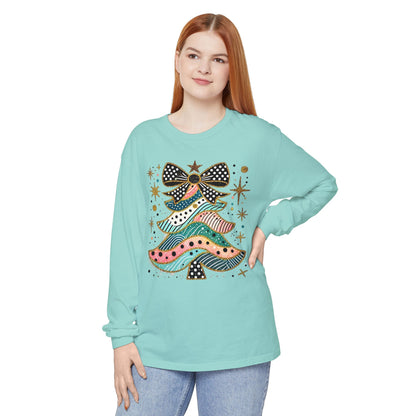 Pastel Polka Dot Glitter Christmas Tree Women's Long Sleeve T-Shirt