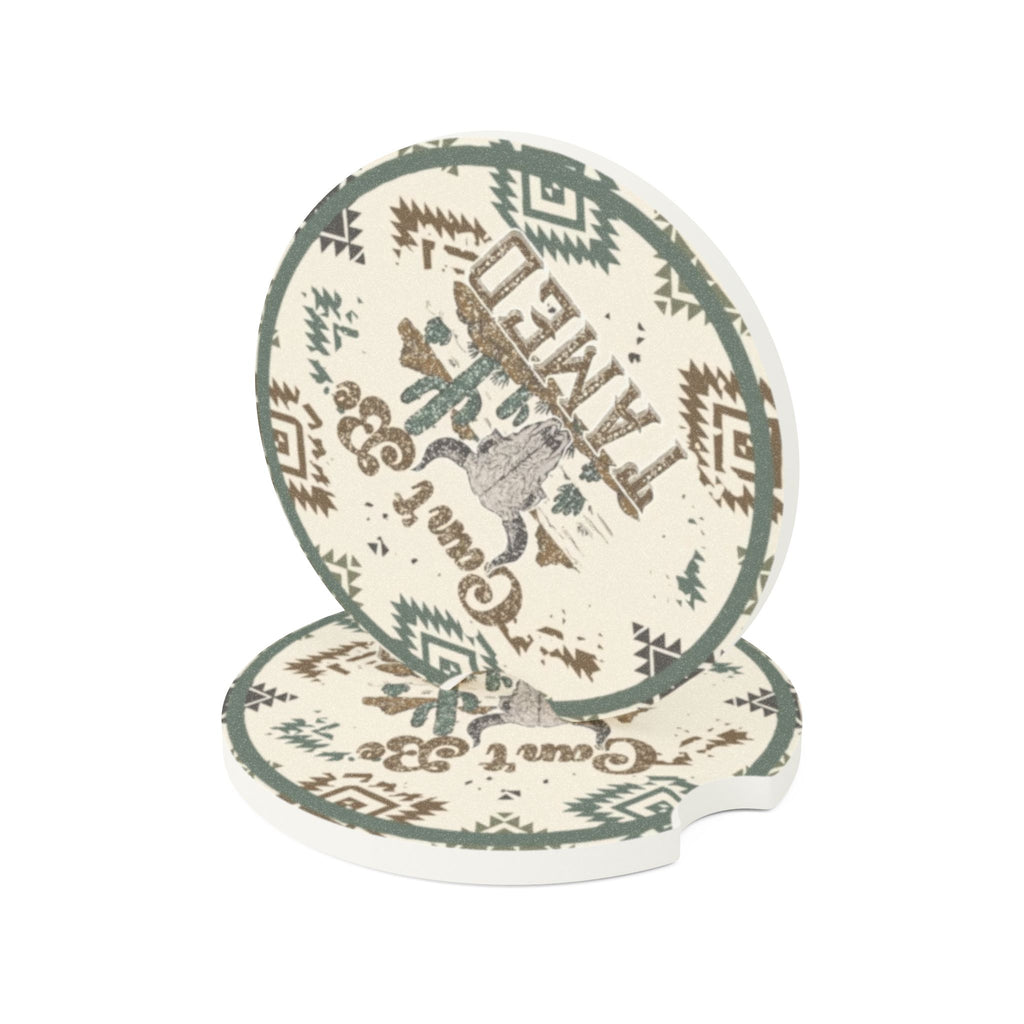 Western Can’t Be Tamed Bull Skull Aztec Print Ceramic Car Coaster - 2 pack