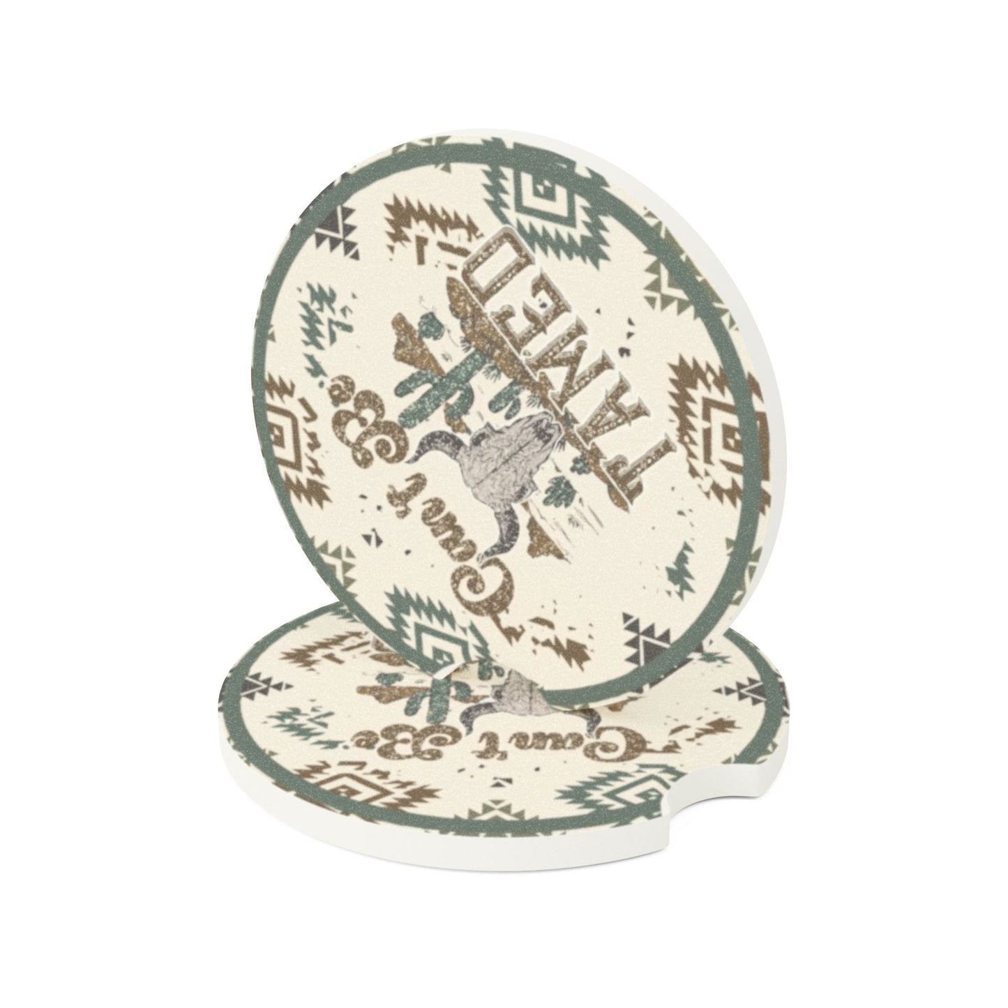 Western Can’t Be Tamed Bull Skull Aztec Print Ceramic Car Coaster - 2 pack