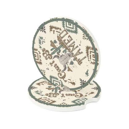 Western Can’t Be Tamed Bull Skull Aztec Print Ceramic Car Coaster - 2 pack