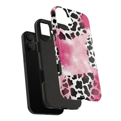 Pink Watercolor Cow Print Blend iPhone Tough Phone Case