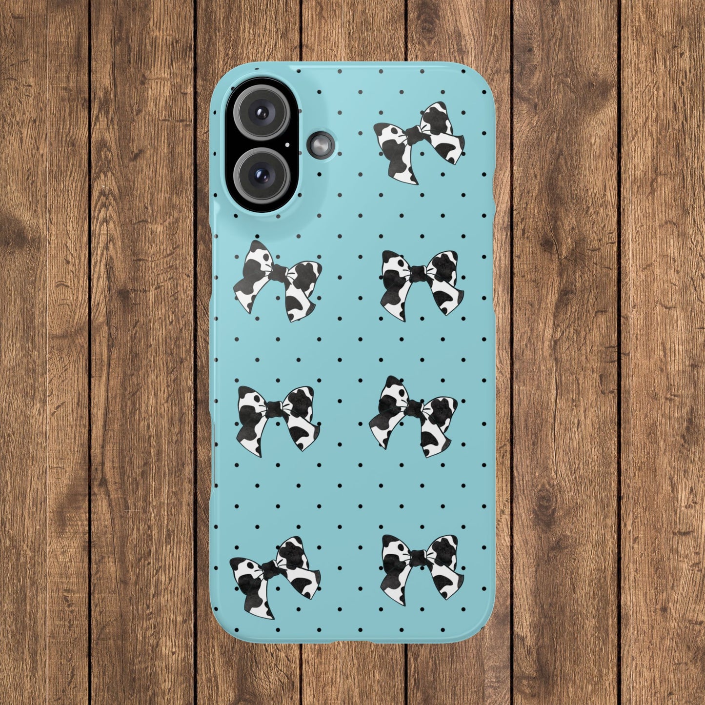 Cow Print Coquette Bow & Polka Dot Teal Slim iPhone Case