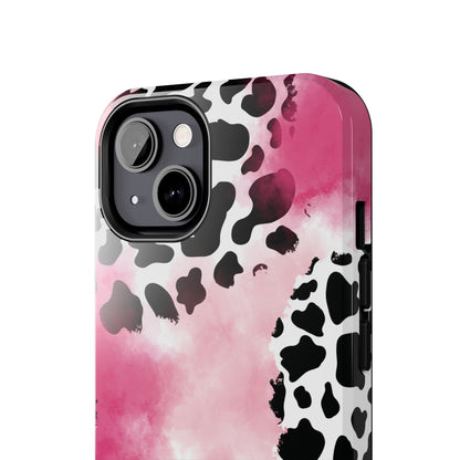Pink Watercolor Cow Print Blend iPhone Tough Phone Case