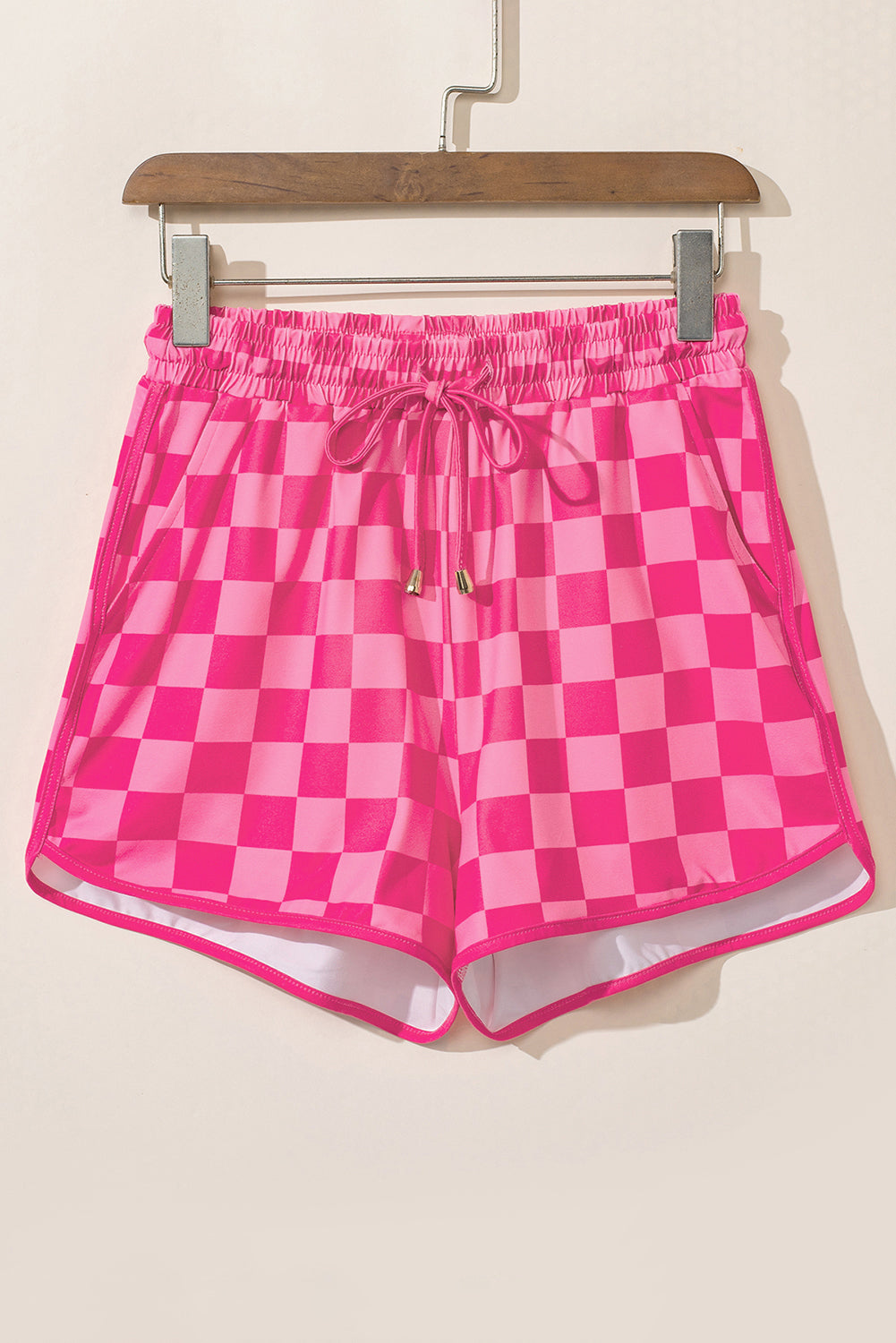 Checkered Drawstring Elastic Waist Casual Shorts