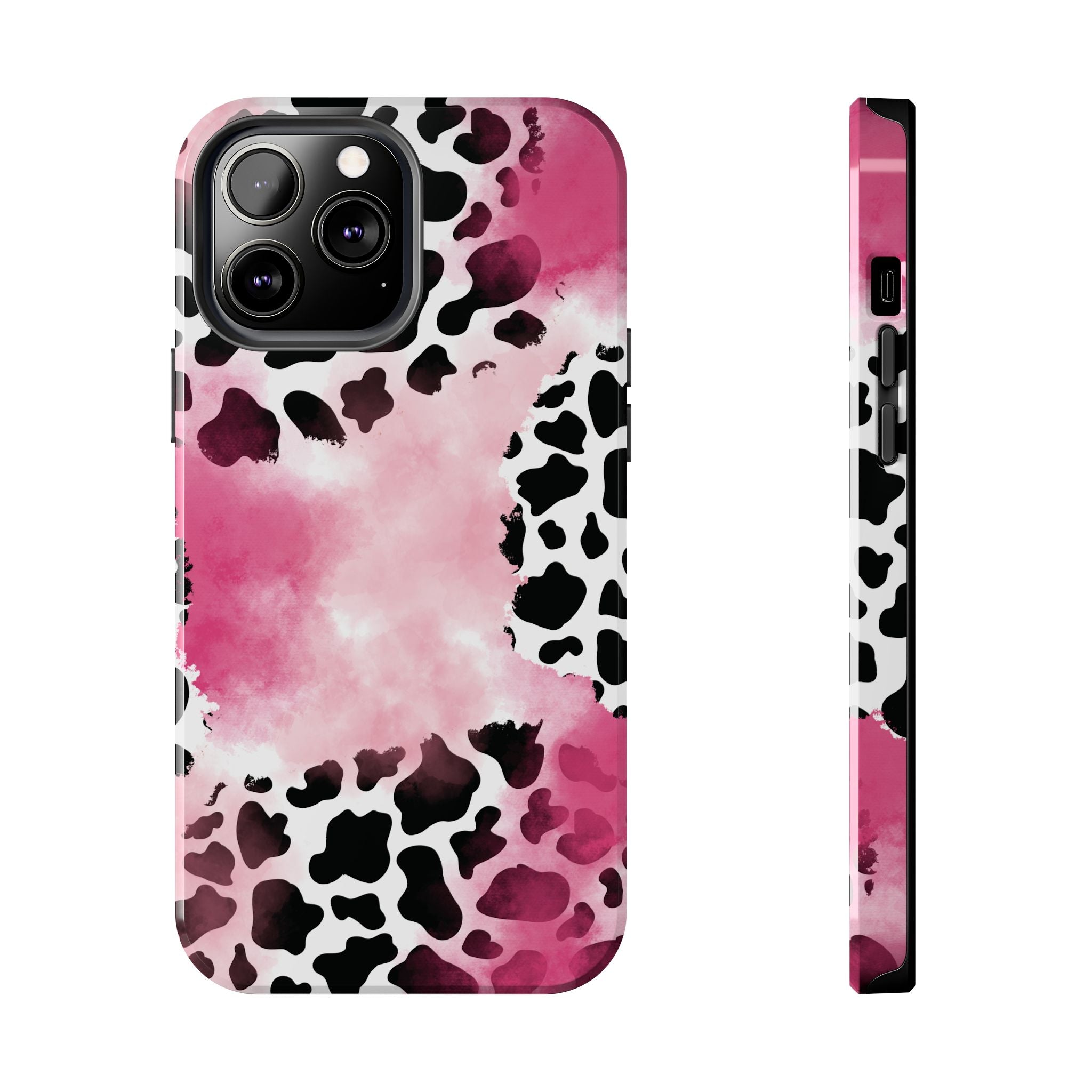 Pink Watercolor Cow Print Blend iPhone Tough Phone Case