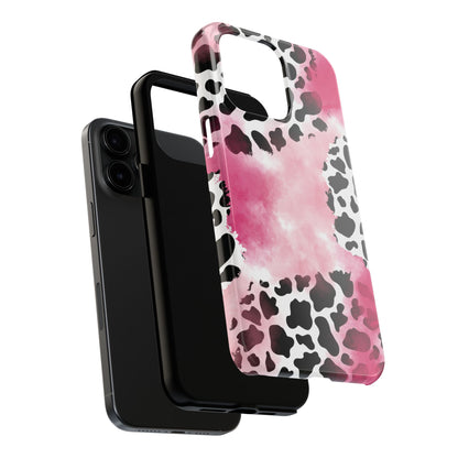 Pink Watercolor Cow Print Blend iPhone Tough Phone Case