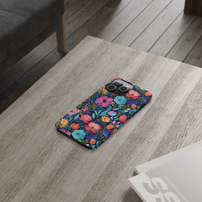 Midnight Garden Navy Bright Floral Slim iPhone Case