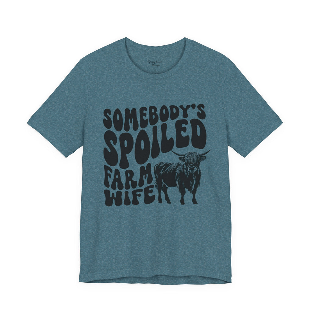 Somebody's Spoiled Farm Wife Highland Cow Women's Graphic T-Shirt - Heather Deep Teal