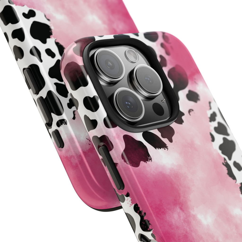 Pink Watercolor Cow Print Blend iPhone Tough Phone Case
