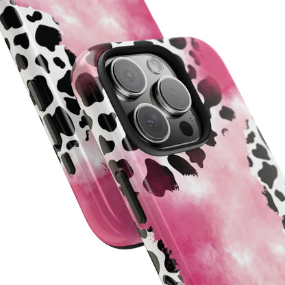 Pink Watercolor Cow Print Blend iPhone Tough Phone Case