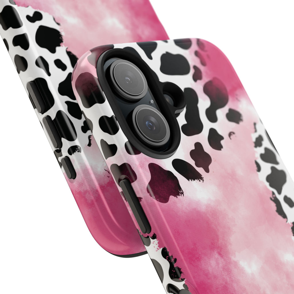 Pink Watercolor Cow Print Blend iPhone Tough Phone Case