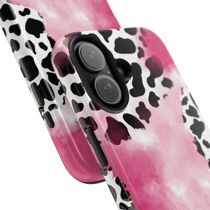 Pink Watercolor Cow Print Blend iPhone Tough Phone Case