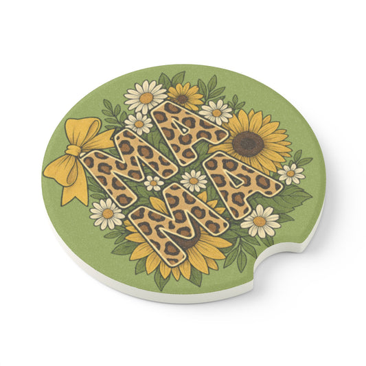Sunflower Mama Leopard Car Coasters – 2 Pack