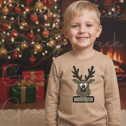 Bottomland Camoflauge Reindeer Youth Personalized Name PNG File - Digital Download