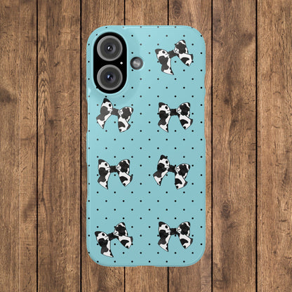 Cow Print Coquette Bow & Polka Dot Teal Slim iPhone Case