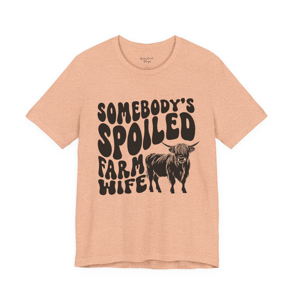 Somebody's Spoiled Farm Wife Highland Cow Women's Graphic T-Shirt - Heather Peach