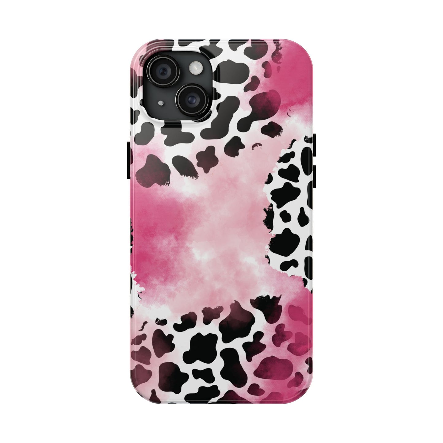 Pink Watercolor Cow Print Blend iPhone Tough Phone Case