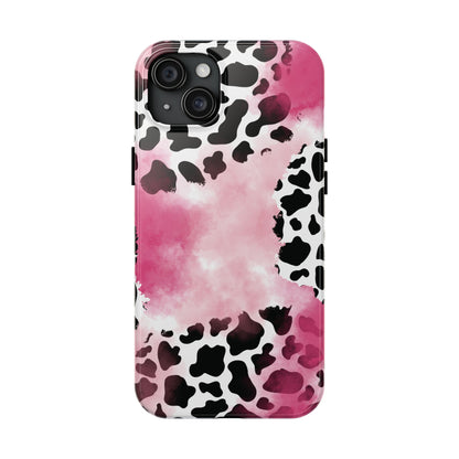 Pink Watercolor Cow Print Blend iPhone Tough Phone Case