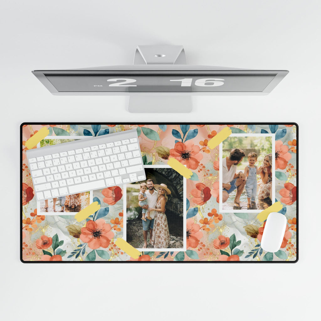 Coral Petals & Keepsakes Personalized Photo Polyester Office Desk Pad