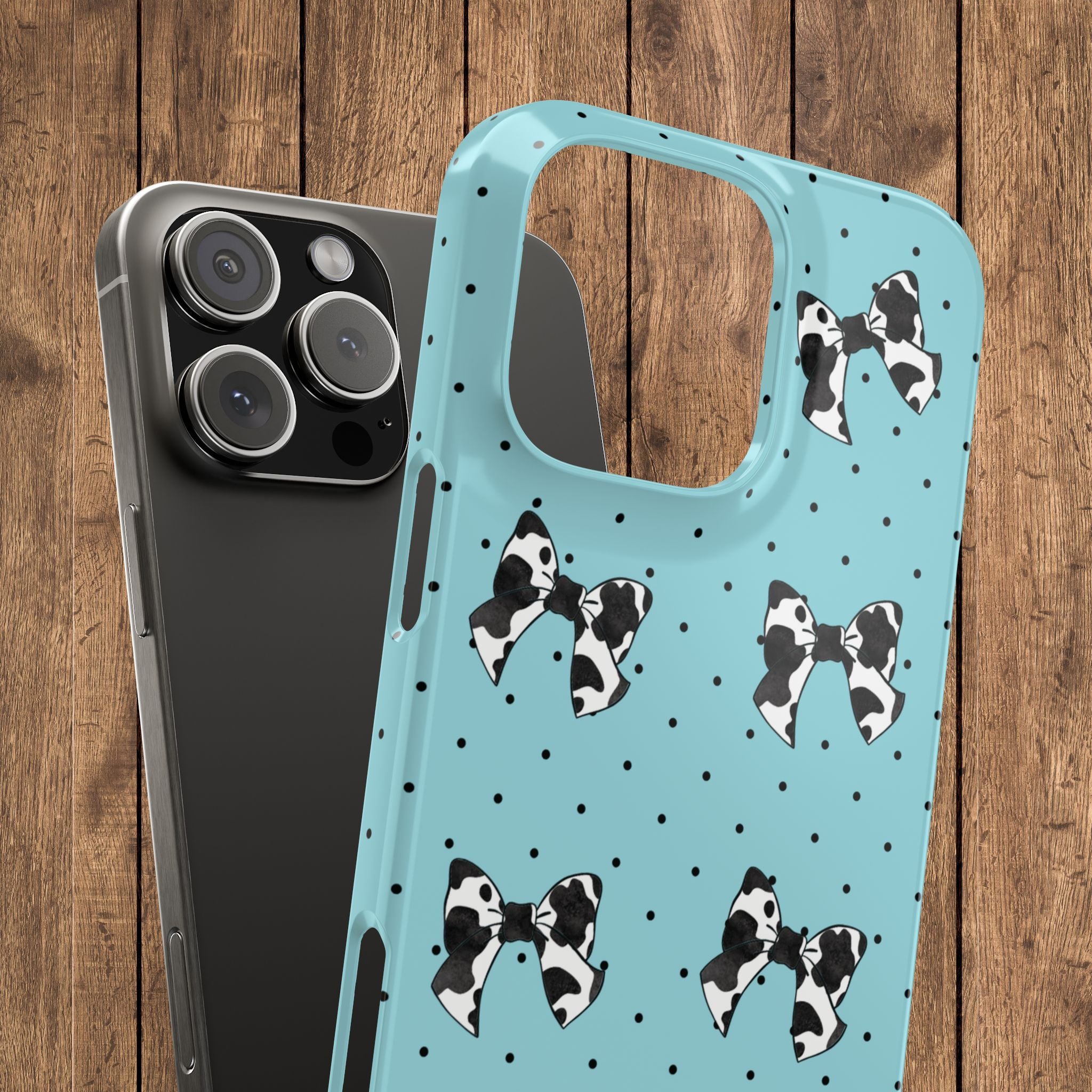 Cow Print Coquette Bow & Polka Dot Teal Slim iPhone Case