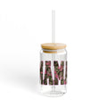 Pink Camouflage MAMA 16oz Glass Can Tumbler with Lid & Reusable Straw
