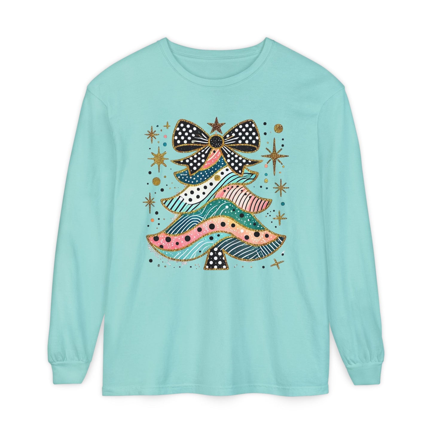Pastel Polka Dot Glitter Christmas Tree Women's Long Sleeve T-Shirt