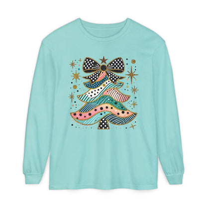 Pastel Polka Dot Glitter Christmas Tree Women's Long Sleeve T-Shirt