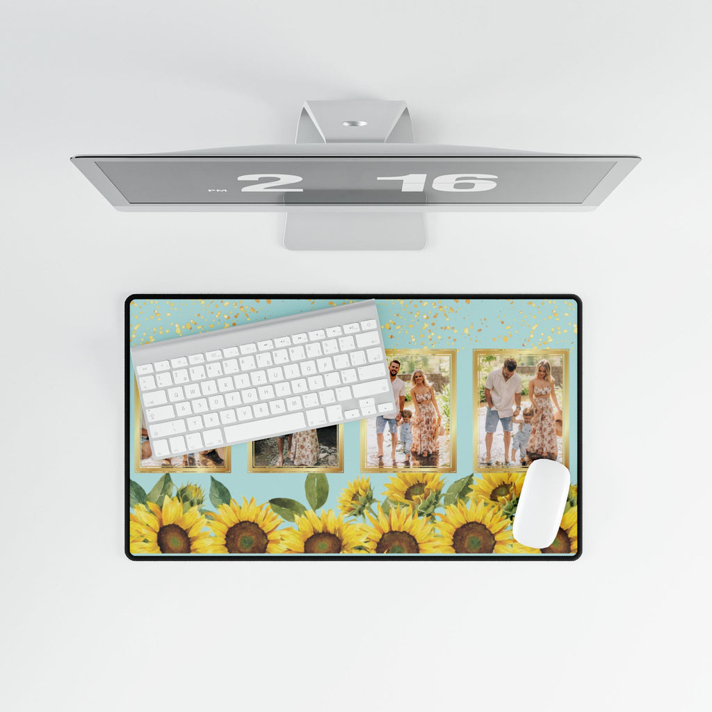 Sunflower Sparkle Personalized Photo Polyester Office Desk Pad
