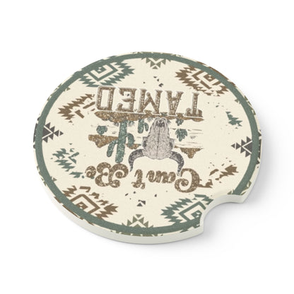 Western Can’t Be Tamed Bull Skull Aztec Print Ceramic Car Coaster - 2 pack