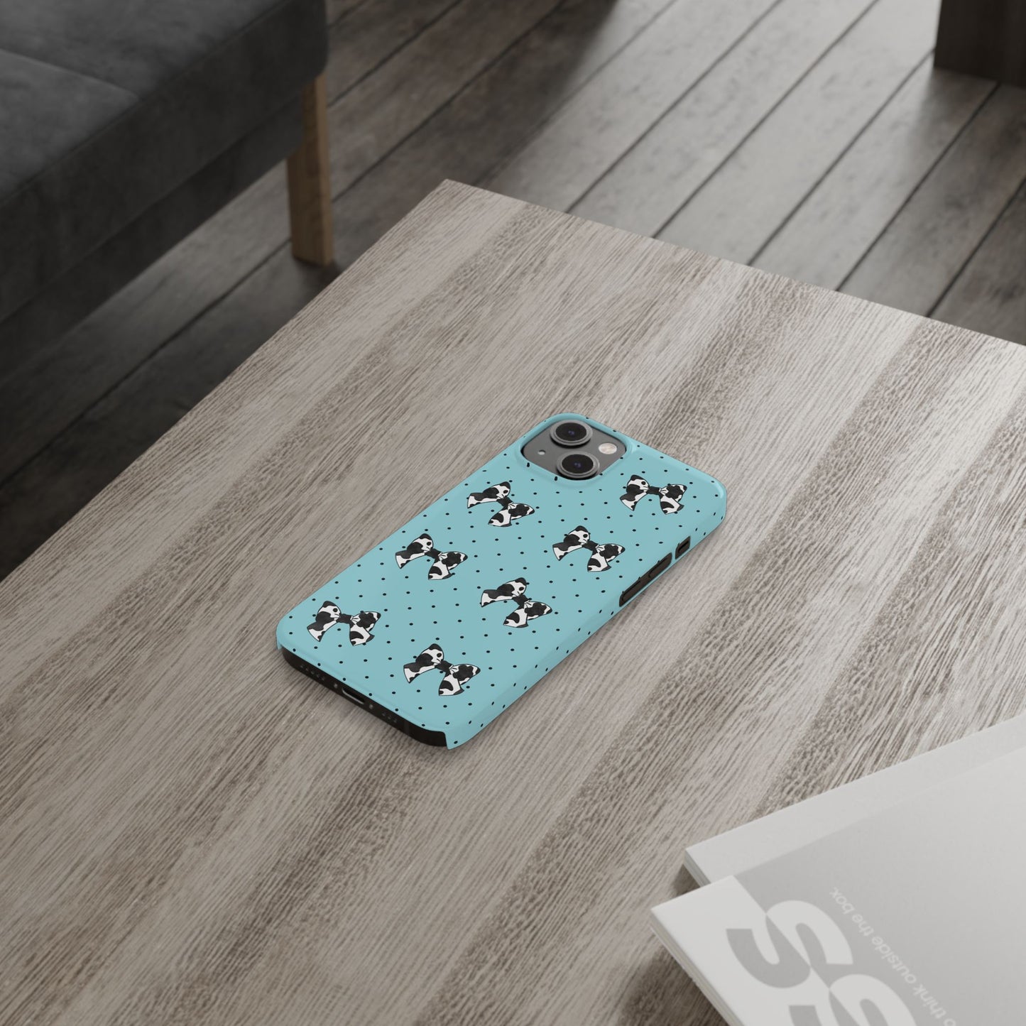 Cow Print Coquette Bow & Polka Dot Teal Slim iPhone Case