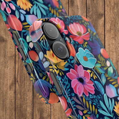 Midnight Garden Navy Bright Floral Slim iPhone Case