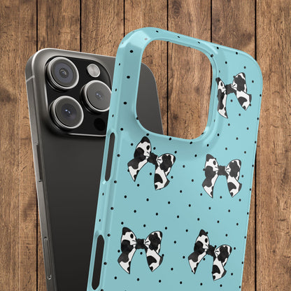 Cow Print Coquette Bow & Polka Dot Teal Slim iPhone Case