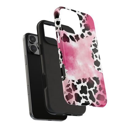 Pink Watercolor Cow Print Blend iPhone Tough Phone Case