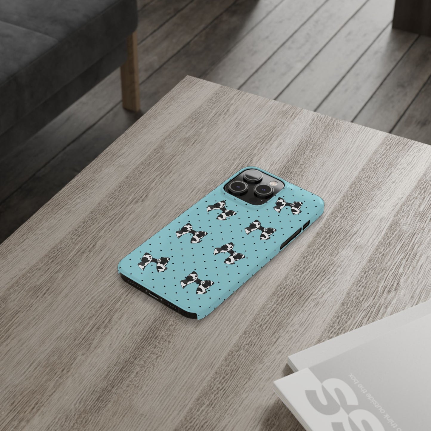 Cow Print Coquette Bow & Polka Dot Teal Slim iPhone Case