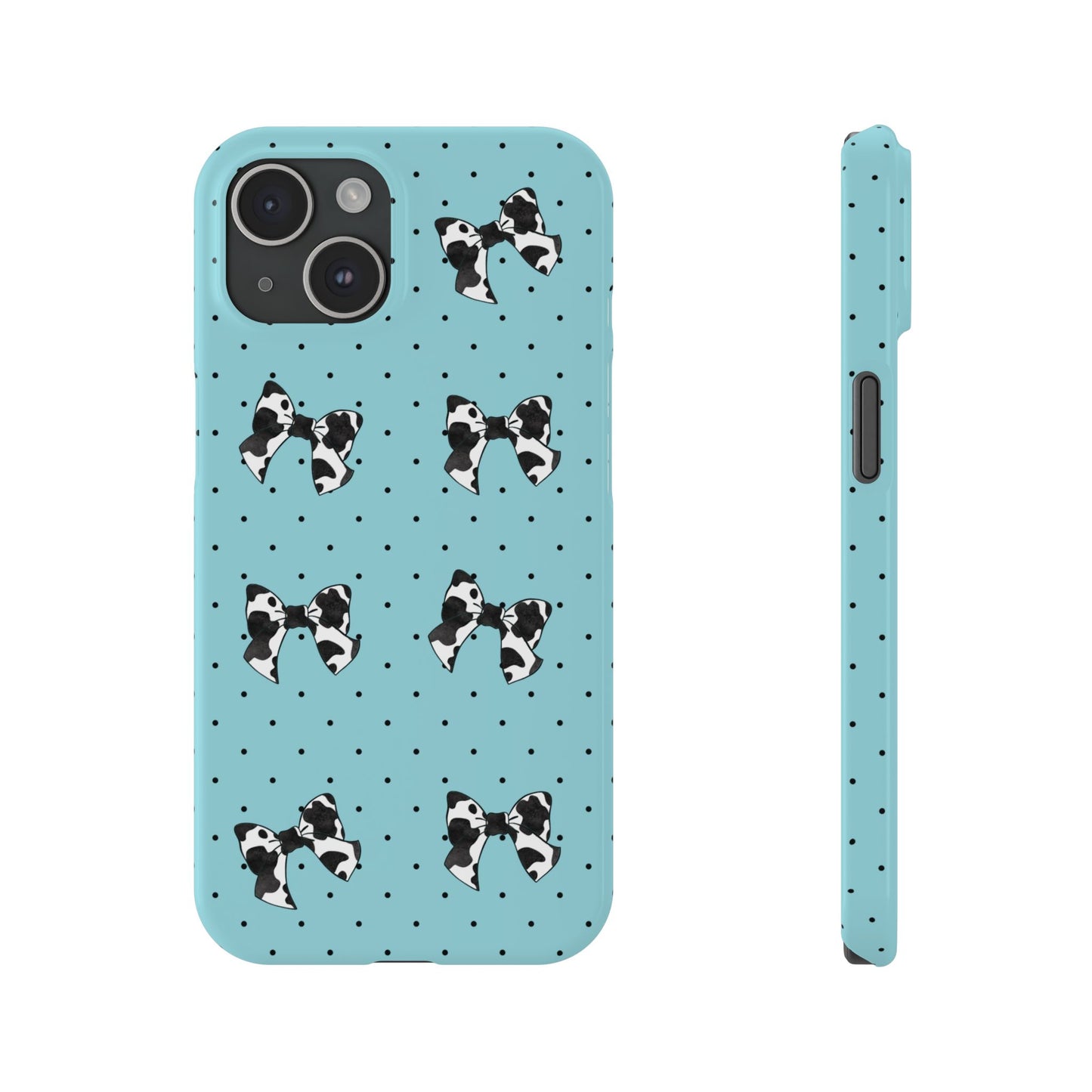 Cow Print Coquette Bow & Polka Dot Teal Slim iPhone Case