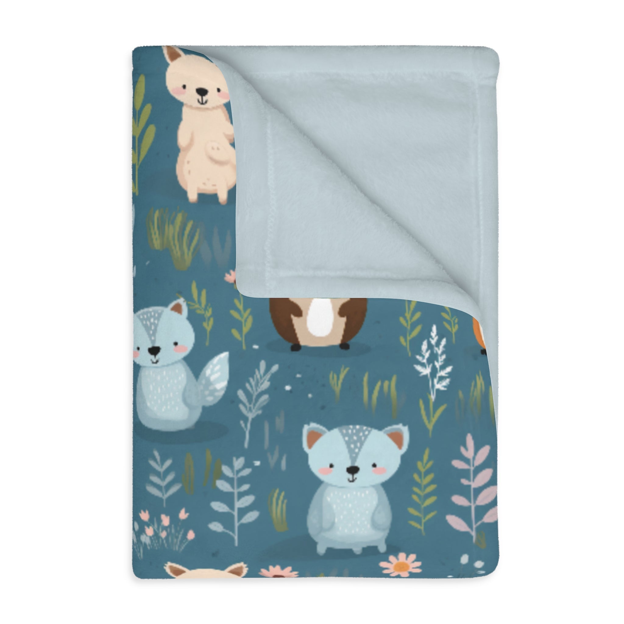 Light blue woodland baby blanket folded