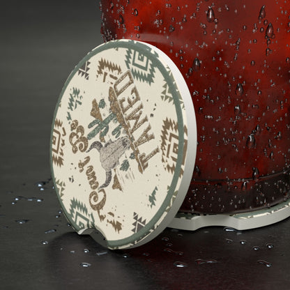 Western Can’t Be Tamed Bull Skull Aztec Print Ceramic Car Coaster - 2 pack