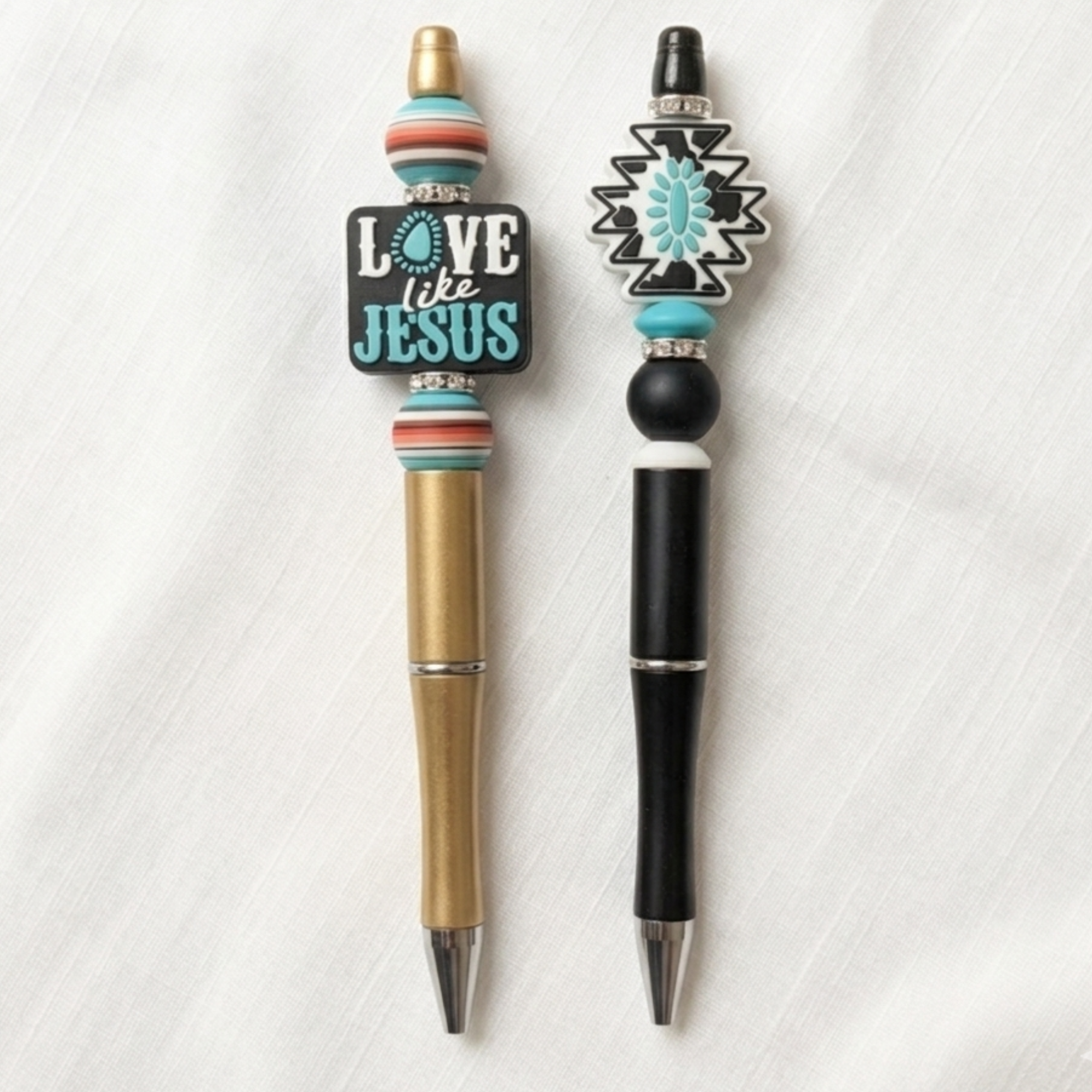 Desert Dreamer Beaded Pens – 2pc Set with Cowhide & Skull Accent